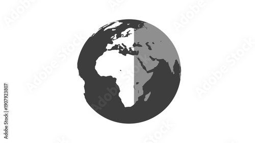 Simplified illustration of the Earth, divided vertically with contrasting shades of gray and white