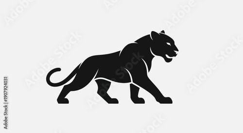 Black panther silhouette walking across white background design element