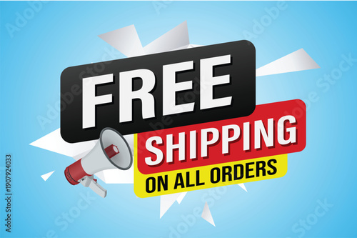 Free shipping all orders tag. Banner design template for marketing. Special offer promotion or retail. background banner modern graphic design for store shop, online store, website, landing page

