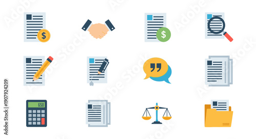 Collection of Business and Legal Document Icons.
