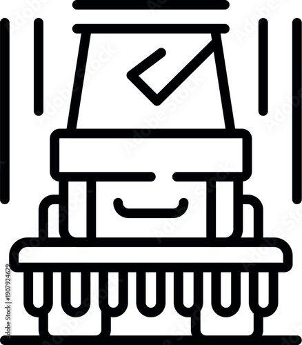 Smart farming combine harvester working on farmland, ensuring efficient crops harvest with check mark indicating successful operation