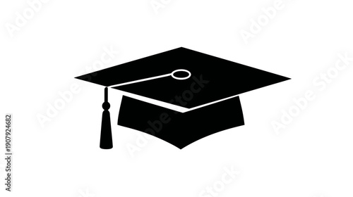 A silhouette of a graduation cap with a tassel, rendered in solid black against a white background