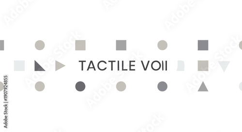 Geometric shapes pattern with triangles, squares, circles, and text 'Tactile Void', for background or texture overlay, vector