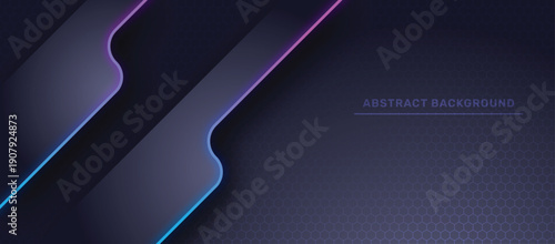 Modern Abstract Dark Background with Hexagon Pattern and Glowing Neon Lines