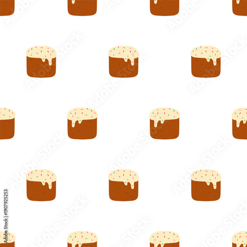 Colorful Easter Cake. Kulich. Seamless Pattern. Flat Vector Design