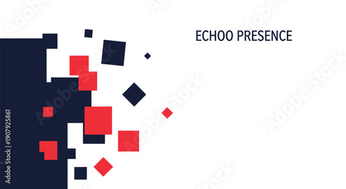 Geometric mosaic pattern with navy blue, red, and dark squares for banner or poster, Isolated on transparent background, png