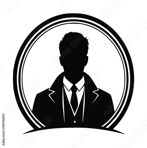 Elegant luxury beauty logo featuring a sophisticated man in a suit within a circular frame symbolizing high end beauty services in the usa market.