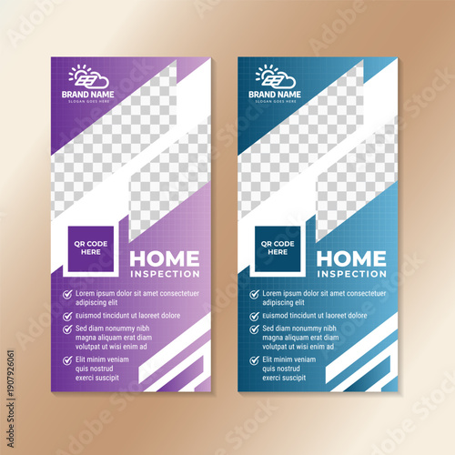 Home inspection vector banner concept design. Real estate appraisal service business poster in two different colors can be selected. diagonal space for photo space. 