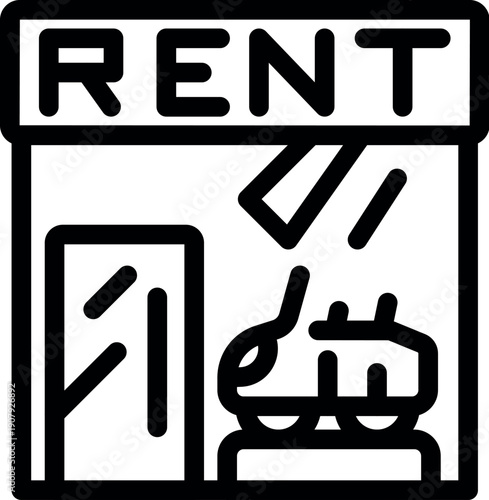 Rental shop offering vehicles for rent, displaying a scooter inside, showcasing transportation options