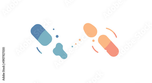 vector illustration of colorful pills or capsules with abstract shapes and lines, for health or medical design, overlay effect, Isolated on transparent background, png