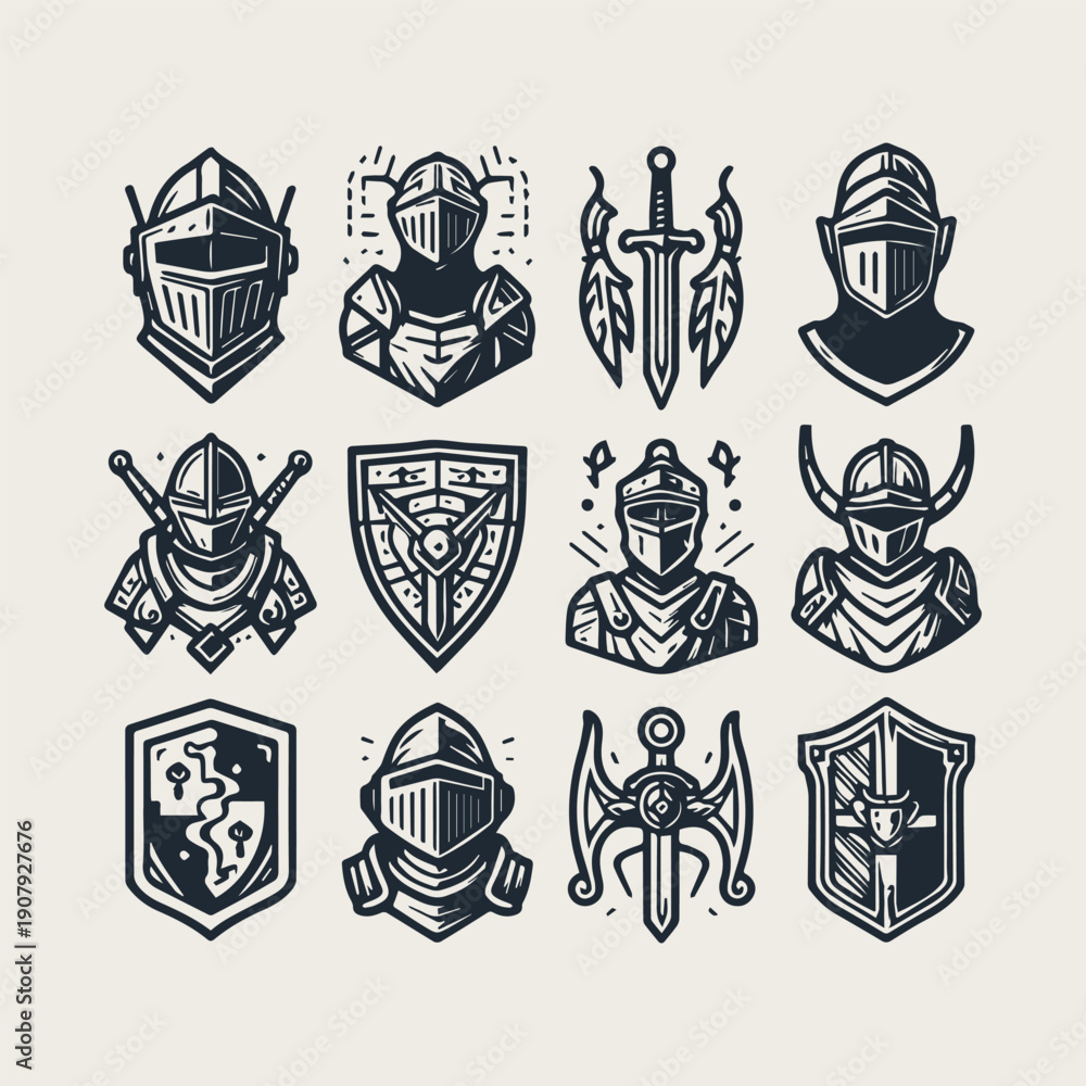 Obraz premium icon set Medieval knight vector
