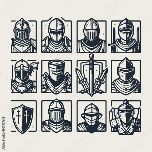 icon set Medieval knight vector