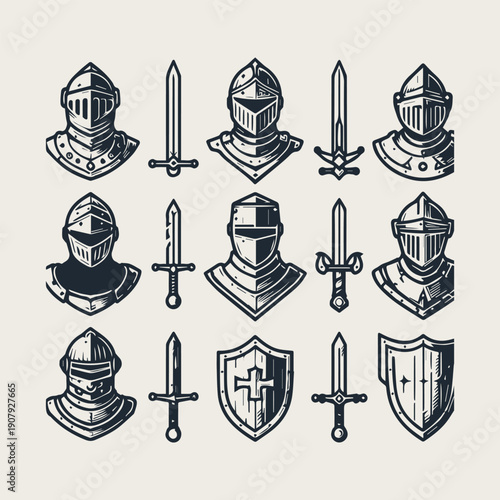 icon set Medieval knight vector