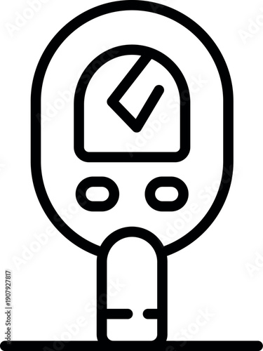 Portable glucometer displaying check mark icon, indicating successful blood glucose measurement and diabetes management