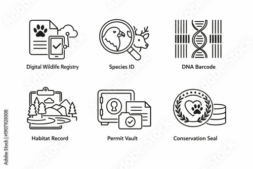 Wildlife conservation digital tools: registry, species id, dna barcode, habitat record, permit vault, conservation seal