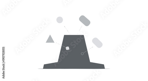 Vector gray robot head with floating geometric shapes, for technology or robotics concept, Isolated on transparent background, png