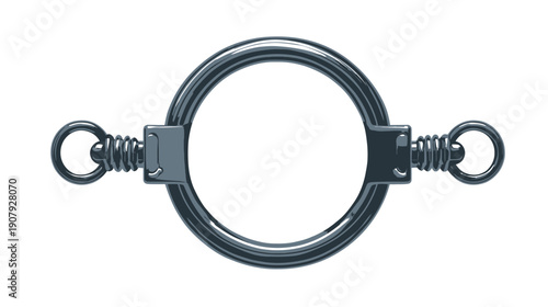 A dark gray stylized ring with attached components and a contrasting white background