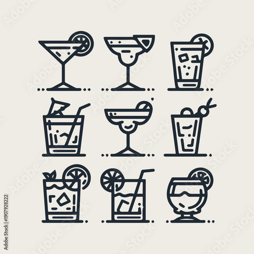 icon set Alcoholic cocktails vector