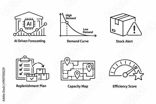 Ai-driven forecasting and inventory management icons
