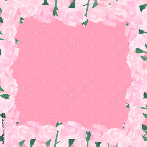 薄ピンクカーネーションの背景の囲みフレーム_正方形