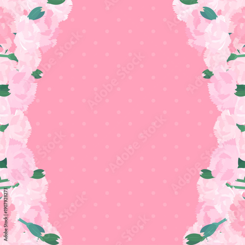 薄ピンクカーネーションの背景フレーム_左右_正方形