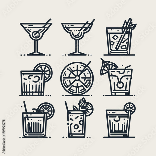 icon set Alcoholic cocktails vector