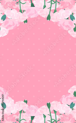 薄ピンクカーネーションの背景フレーム_上下_縦