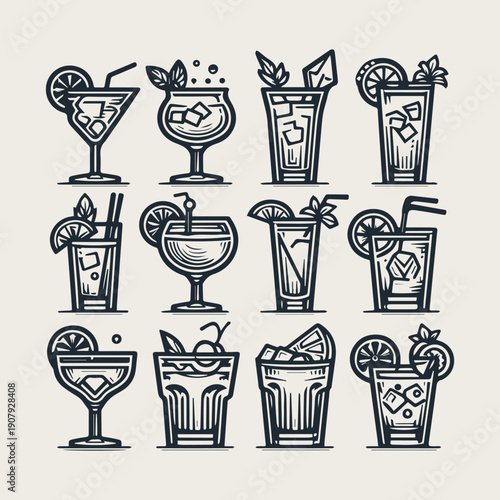 icon set Alcoholic cocktails vector