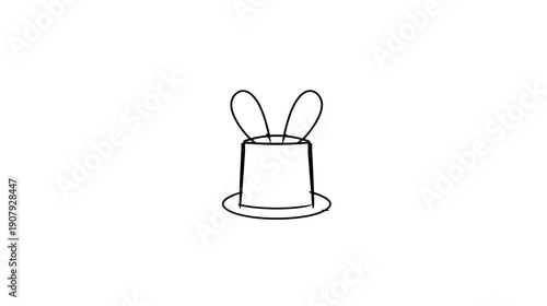 Black line drawing of a top hat with rabbit ears. Simple, minimalist design on white background
