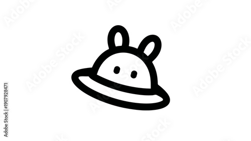 Black and white illustration of a stylized object featuring two rounded ears and two eye-like dots