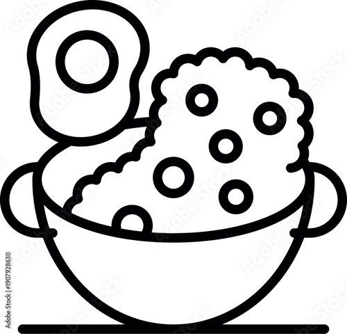 Hot cereal with oat flakes and fried egg served in bowl, healthy breakfast meal rich in fiber and protein