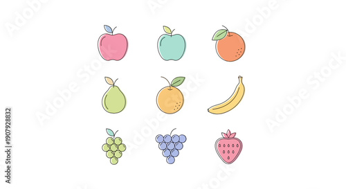 Colorful hand-drawn fruits assortment, a vibrant food illustration for healthy lifestyle