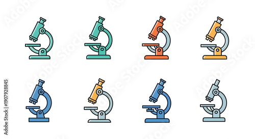 Colorful Microscope Illustrations: Vector Graphics of Science and Scientific Analysis