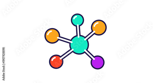 Colorful molecule illustration showcasing interconnectedness on a pristine white background