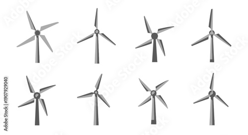 Depiction of Wind Turbines in a Series Suggesting Motion and Renewable Energy Source
