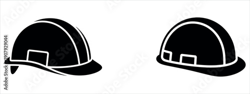Black hard hat icons for construction and safety vector illustration.