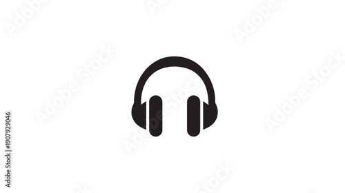 A simple, black graphic icon depicting a pair of over-ear headphones on a white background