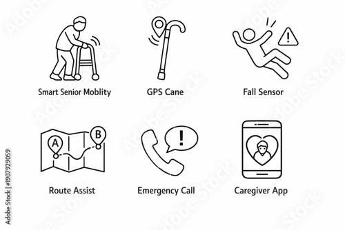 Smart senior mobility solutions: gps cane, fall sensor, route assist, caregiver app