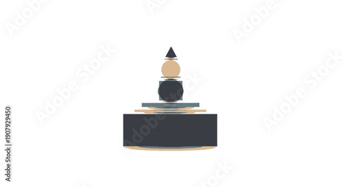 Vector geometric shape composition, abstract 3D render of stacked circles and cone on rectangular base, for mockup or background