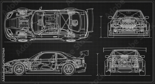 Luxury Sports Car Blueprint Design.