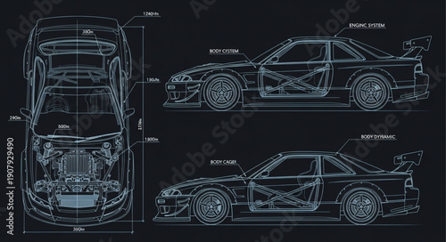 Luxury Sports Car Blueprint Design.