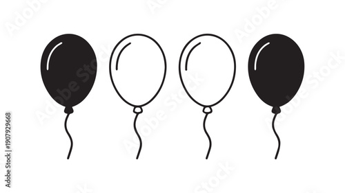 Balloon icon set. party balloon icon decoration birthday vector. Balloon black silhouette icon