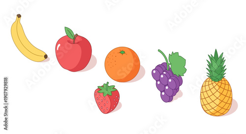 A vibrant assortment of various fruits displayed in a clear and minimalist layout