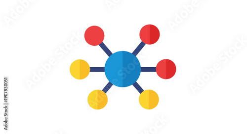 Abstract illustration of a colorful molecule or atom structure on a white background