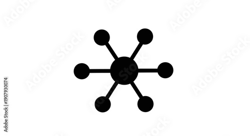 Abstract illustration of a hub and spoke diagram, network representation with six points connected