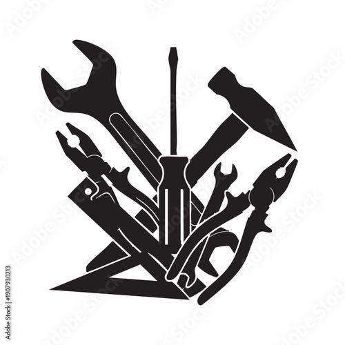 Construction hand tools web icon set with hammer, wrench and screwdriver vector illustration.