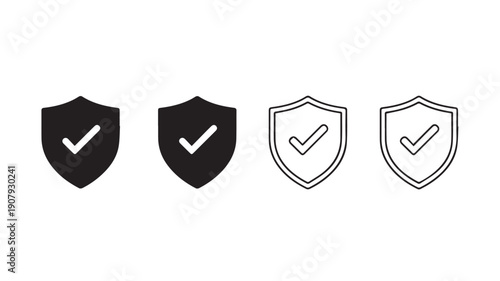 Shield check mark icon set. Protection approve sign. Safe icon vector