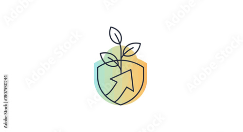 Growth and protection illustration with leaves and upward arrow in a shield graphic