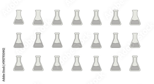 Illustrated chemical glassware repeating pattern on a white background for scientific concepts
