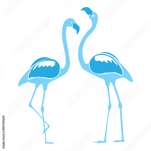 Two blue flamingos